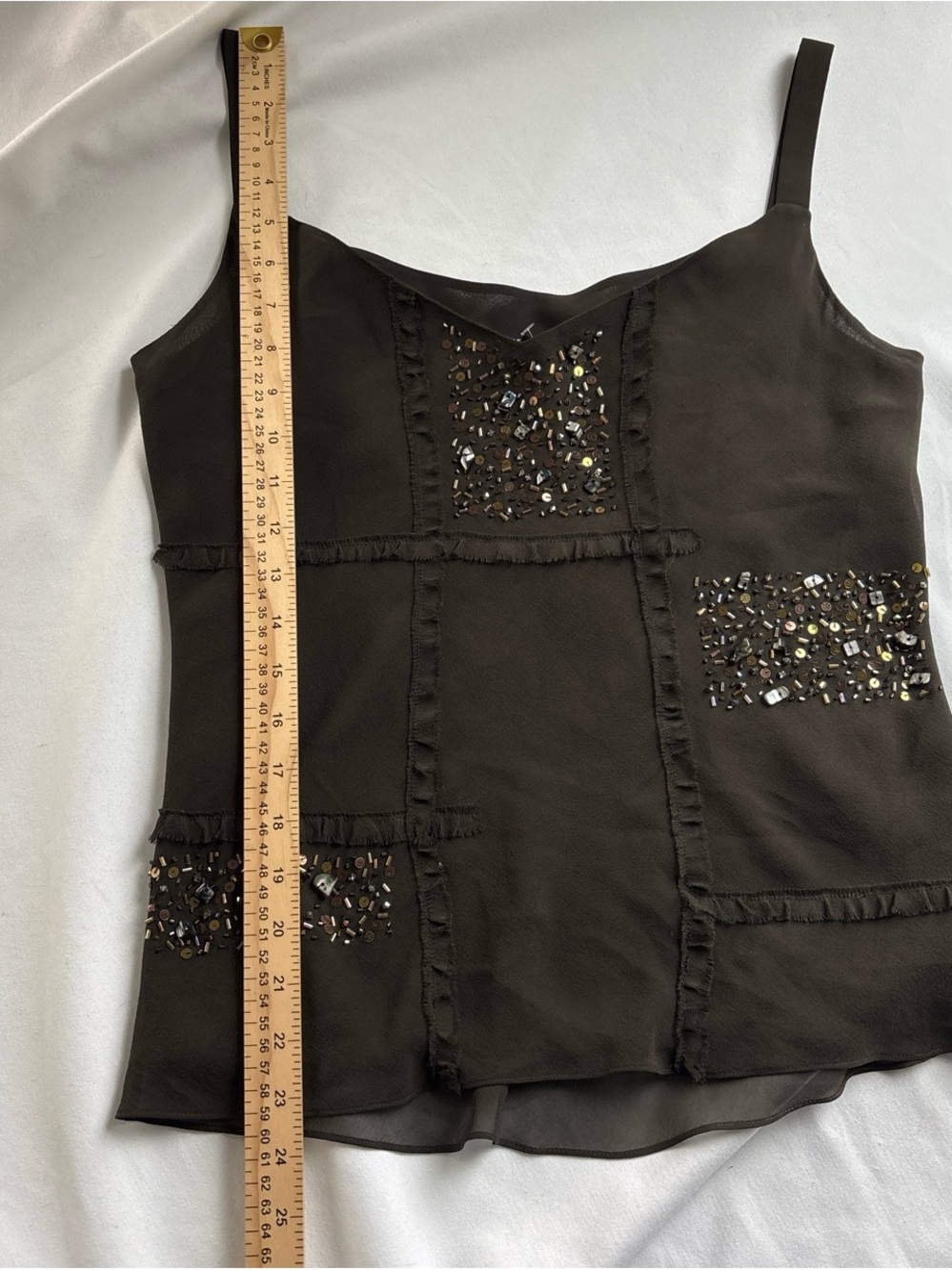 Anne Klein Black Embellished Silk-Crepe Cami Top - Picture 3 of 6
